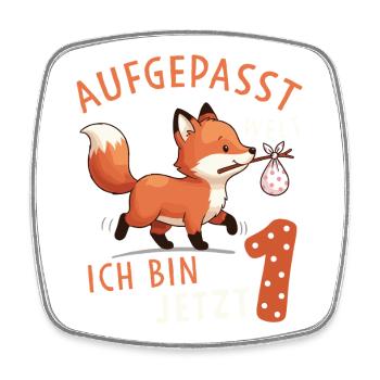 Ich bin 1 – Süßer Fuchs Erster Geburtstag - Viereckiger Kühlschrankmagnet - Weiß - Vorne