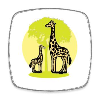 Safari familial de girafes nature Art rétro de dessins animés - Magnet carré - blanc - Devant
