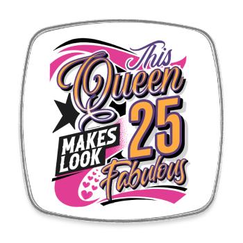 25. Geburtstag Queen - Viereckiger Kühlschrankmagnet - Weiß - Vorne