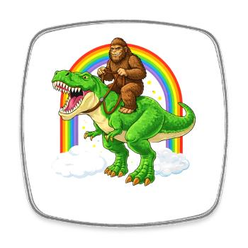 Bigfoot chevauchant un T-Rex Dinosaur Rainbow - Magnet carré - blanc - Devant