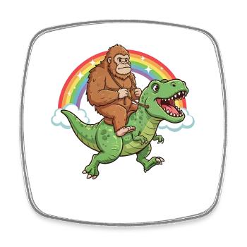 Bigfoot chevauchant un T-Rex Dinosaur Rainbow - Magnet carré - blanc - Devant