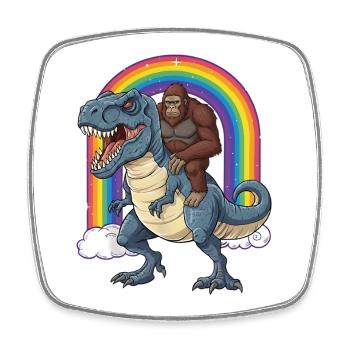 Bigfoot chevauchant un T-Rex Dinosaur Rainbow - Magnet carré - blanc - Devant