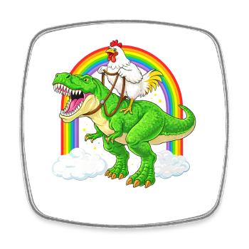 Dinosaure Arc-en-ciel à chevauchage de poulet T-Rex - Magnet carré - blanc - Devant