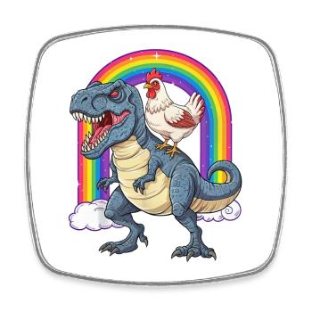 Dinosaure Arc-en-ciel à chevauchage de poulet T-Rex - Magnet carré - blanc - Devant