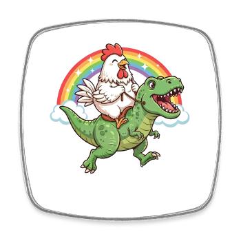 Dinosaure Arc-en-ciel à chevauchage de poulet T-Rex - Magnet carré - blanc - Devant