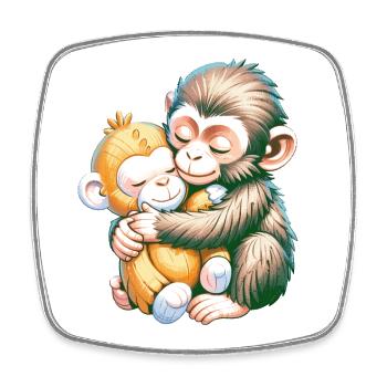 Hugging Monkeys Embrace - Square fridge magnet - white - Front