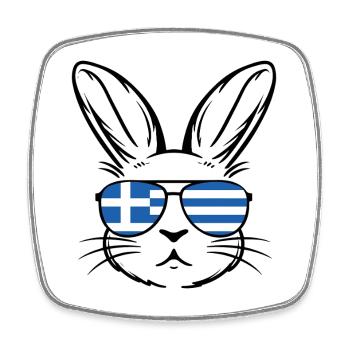 Griechische Oster-griechische Flagge Osterhase - Viereckiger Kühlschrankmagnet - Weiß - Vorne