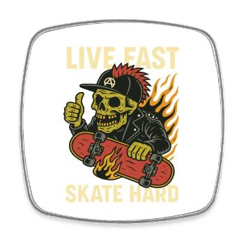 Live Quick Skate Hard Skull - Square fridge magnet - white - Front