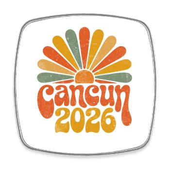 Cancún 2026 Retro Sonnenuntergang - Viereckiger Kühlschrankmagnet - Weiß - Vorne