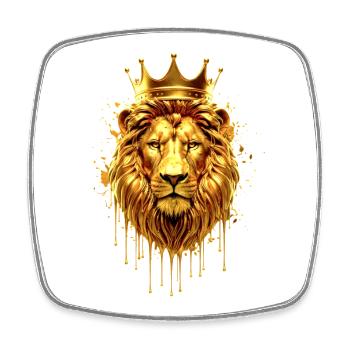 Löwe mit Krone Gold Optik – Majestätisch - Viereckiger Kühlschrankmagnet - Weiß - Vorne