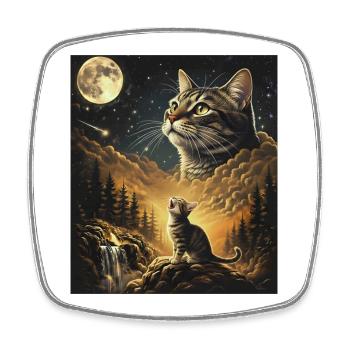 Moon Cat Over Cloud Forest Cat Howls At Moon - Square fridge magnet - white - Front