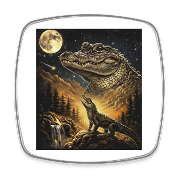 Moon Crocodile Forest Howl Moonlight - Square fridge magnet - white - Front