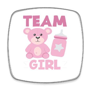Team Girls Gender Reveal Party Bear Pink - Square fridge magnet - white - Front