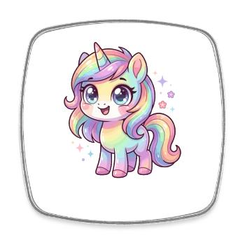 Pastel Rain Unicorn Chibi - Square fridge magnet - white - Front