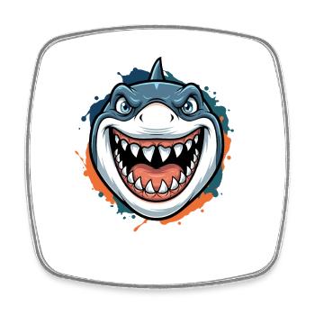 Grinning Shark Cartoon - Square fridge magnet - white - Front