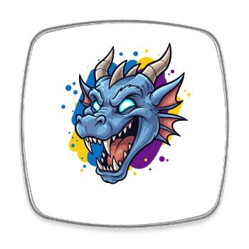 Blauer Drachenkopf Neon-Splash - Viereckiger Kühlschrankmagnet - Weiß - Vorne