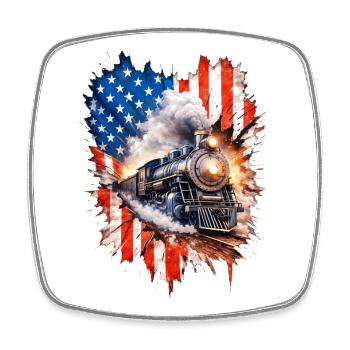 Dampfzug Patriotismus mit US Flagge - Viereckiger Kühlschrankmagnet - Weiß - Vorne
