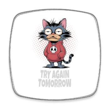 Try Again Tomorrow Katze – Lustiger Katzen Spruch - Viereckiger Kühlschrankmagnet - Weiß - Vorne