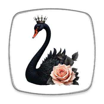 Schwarzer Schwan, gekrönt mit Rose - Viereckiger Kühlschrankmagnet - Weiß - Vorne