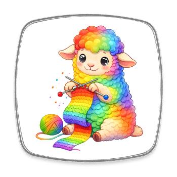 Cute Rainbow Sheep Knitting - Square fridge magnet - white - Front