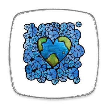 Erdherz in blauer Blumenumlaufbahn - Viereckiger Kühlschrankmagnet - Weiß - Vorne