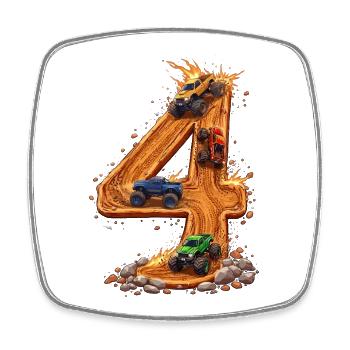 4th Birthday, 4 Year Old Boy, Monster Truck - Square fridge magnet - white - Front