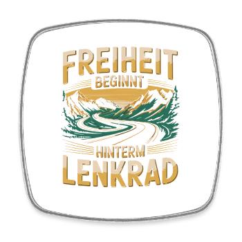  Freiheit Beginnt Hinterm Lenkrad Roadtrip Berge - Viereckiger Kühlschrankmagnet - Weiß - Vorne