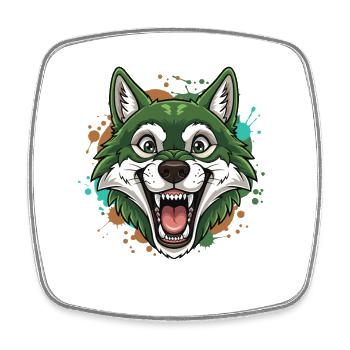 Grüner Wolf mit Farbspritzern - Viereckiger Kühlschrankmagnet - Weiß - Vorne