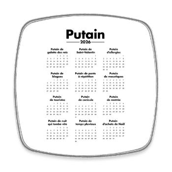 2026 calendrier humour drole - Magnet carré - blanc - Devant