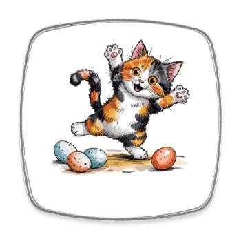 Cats Easter T-Shirt – Cat with Easter Eggs - Square fridge magnet - white - Front