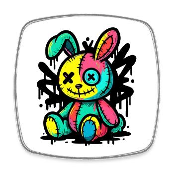 Gothic Bunny Weirdcore Dark Horror Animal Doll - Square fridge magnet - white - Front