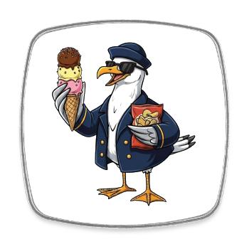 Cooler Möwenkapitän Mit Eis Und Chips - Viereckiger Kühlschrankmagnet - Weiß - Vorne