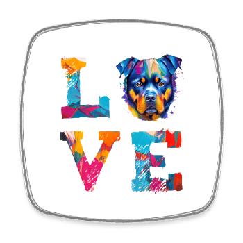 Rottweiler ADORE le chien Pop Art Portrait coloré - Magnet carré - blanc - Devant
