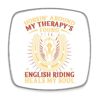 Hobby Horse Rider Horsin` Around Therapy English - Viereckiger Kühlschrankmagnet - Weiß - Vorne