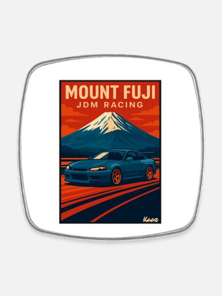Plakat wyścigowy Mount Fuji JDM - Kwadratowy magnes na lodówkę - biały