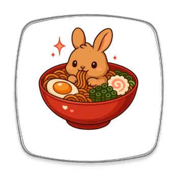 Hase mit Nudeln Ramen kawaii Hase - Viereckiger Kühlschrankmagnet - Weiß - Vorne