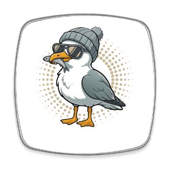 Mouette mouette de la lune avec casquette et poisson dans la bouche - Magnet carré - blanc - Devant