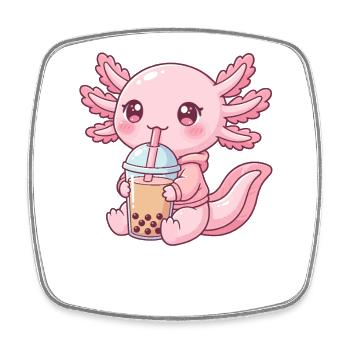 Axolotl rose Kawaii Bubble Tea - Magnet carré - blanc - Devant