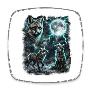 DREI Wilde Füchse mit Mond Wildlife-Designs - Viereckiger Kühlschrankmagnet - Weiß - Vorne
