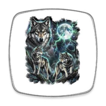 THREE Wild Wolves with Moon Wildlife Designs - Square fridge magnet - white - Front