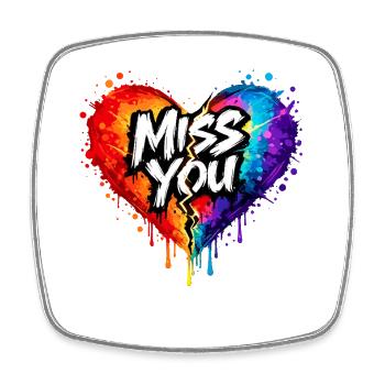 Miss You Broken Heart Art Neon Street Art Look - Square fridge magnet - white - Front