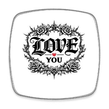Ornement d’amour en forme de cœur de rose Love You Saint-Valentin - Magnet carré - blanc - Devant