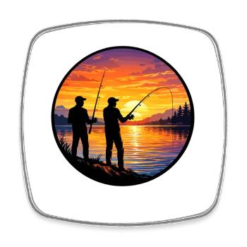Angler Sonnenuntergang am See - Viereckiger Kühlschrankmagnet - Weiß - Vorne