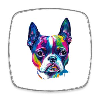 Colorful Boston Terrier Oil Paint Dog Portrait - Square fridge magnet - white - Front