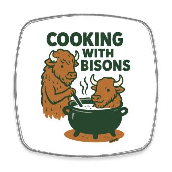 Cooking with Bisons - Square fridge magnet - white - Front