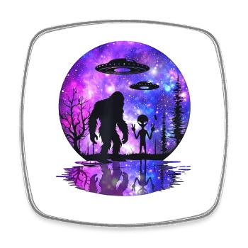 Alien Bigfoot UFO Sasquatch Believers Raumschiff - Viereckiger Kühlschrankmagnet - Weiß - Vorne