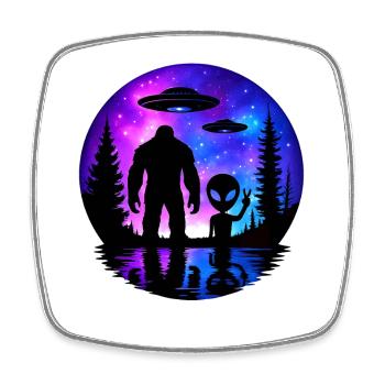 Alien Bigfoot UFO Sasquatch Believers Raumschiff - Viereckiger Kühlschrankmagnet - Weiß - Vorne