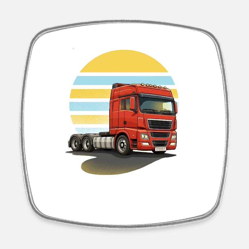 Roter LKW - Viereckiger Kühlschrankmagnet - Weiß