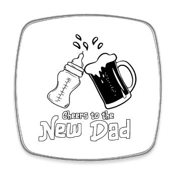 New Dad Cheers Bottle Mug - Square fridge magnet - white - Front