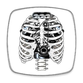 Biomech Ribcage Engine Car Mechanic - Square fridge magnet - white - Front